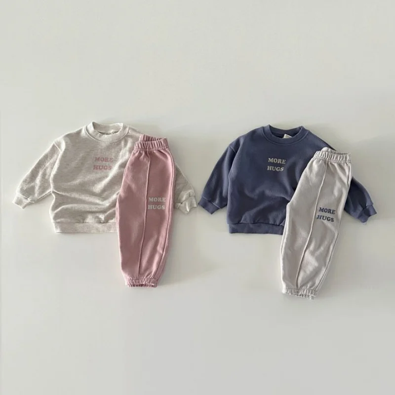 

Spring and Autumn New Style Toddler Boys and Girls Baby Trendy Color-Block Pure Cotton Sweatshirt and Jogger Pants Two-Piece Set