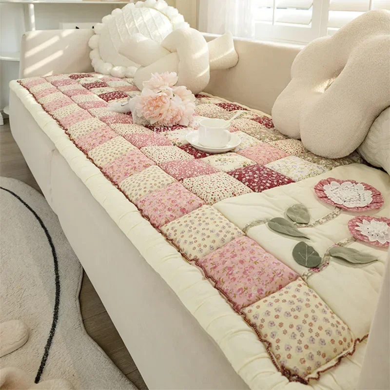 Korean Pure Cotton Sofa Cover for Living Room Embroidery Sofas Towel Non Slip Couch Covers L Shaped Corner Sofa Mat Seat Pad