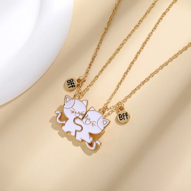 Pack of 2 Cats Pendant Necklaces Alloy Chain Necklace Unique Necklace Charm Necklaces Alloy Texture Present for Partners N0HE