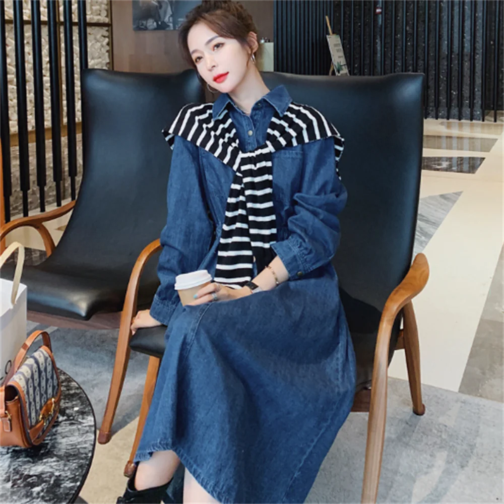 Denim dress for women New loose cold breeze niche French vintage long dress