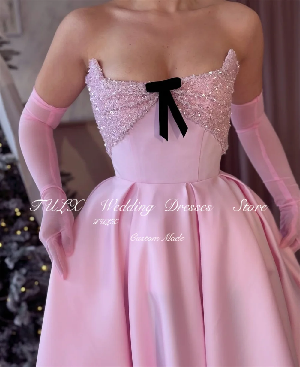 TULX élégant rose Satin arabie saoudite robe de soirée col rond dentelle châle robes de soirée une ligne longue robe d'occasion formelle personnalisée