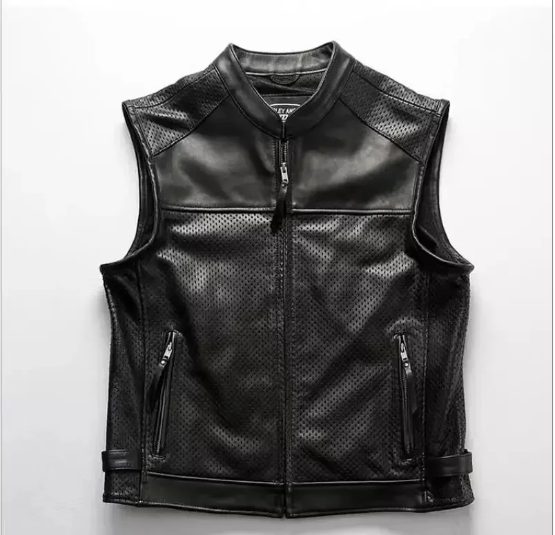 LNY Shop Best.Summer thin cowhide vest.Classic motor rider real leather vests.brand quality jacket