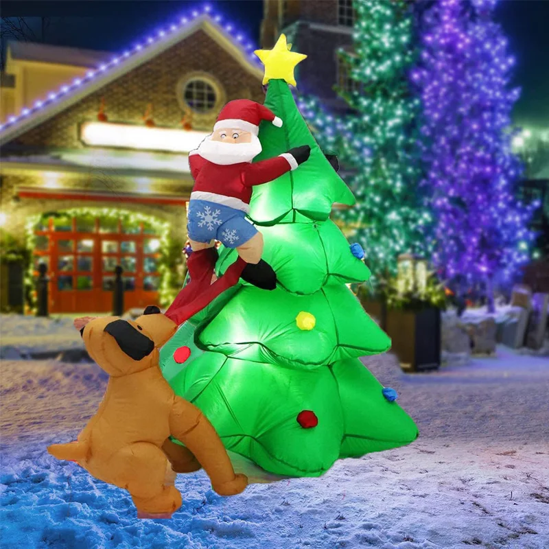 

Christmas Inflatable Dog Santa Claus Christmas Tree Decoration with LED Light Indoor Outdoor Garden Inflatable Model Ornaments