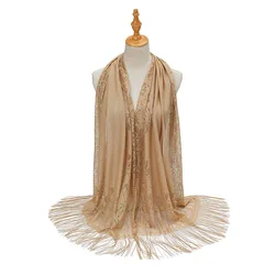 New Lace Scarf Headscarf Women Solid Color Lace Hollow Tassel Scarves Women Long Shawl (60x180cm Lncluding Need)