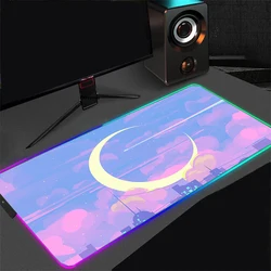 마우스 패드 RGB 선원 문 풍경 애니메이션 컴퓨터 노트북 LED 키보드 마우스 매트 XXL 빛나는 대형 마우스 패드 PC 게임 데스크 매트