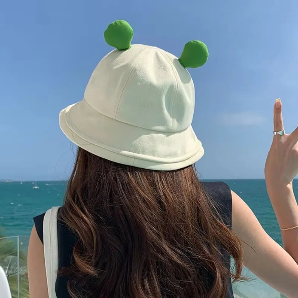 Lindo Sombrero de Pescador con Forma de Rana de Dibujos Animados, Patrón de Ojos Grandes, Plegable, de Algodón, Divertido, para Verano