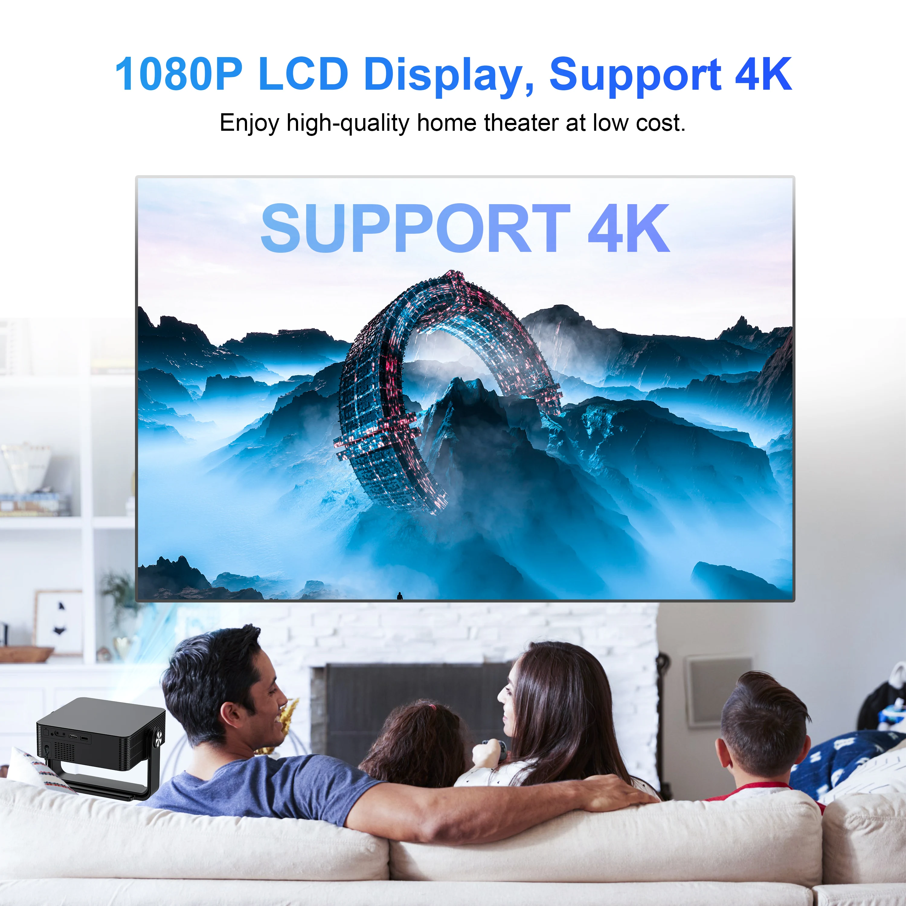 Portable Projector 360° Smart Projector HD 4K Android 13 System WIFI 5.8G BT5.2 with Stand for Home Theater Mini Projectors