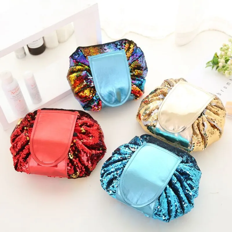 Sequin Cosmetic Bag Portable Travel New Washing Storage Lazy Drawstring Cosmetic Bag  Items