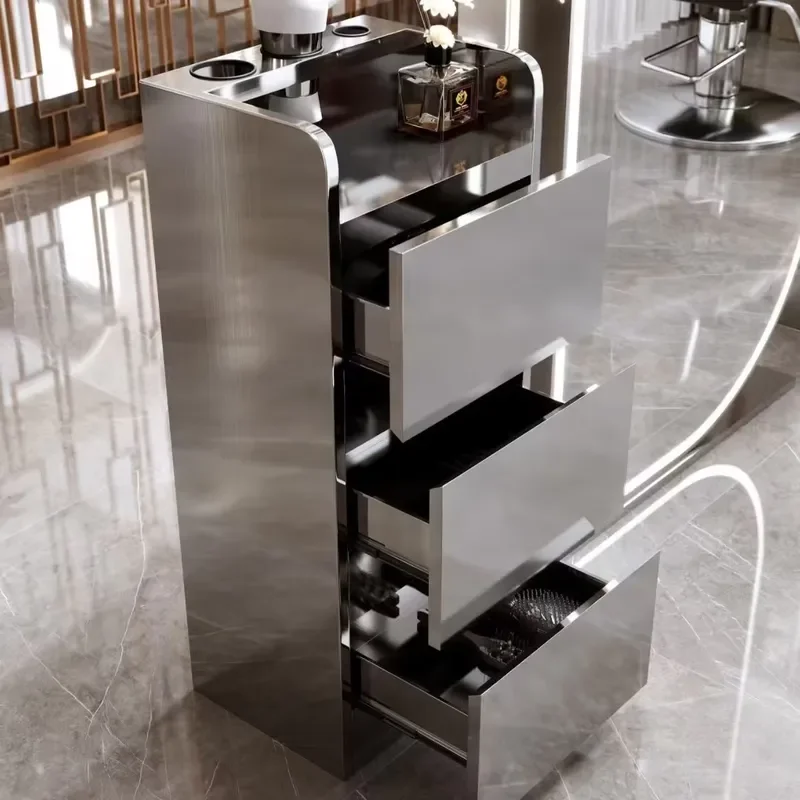 2025 Hot Sale Salon Furniture Barber Shop Hair Salon Stations Furniture Stainless Steel Cabinet With Drawer