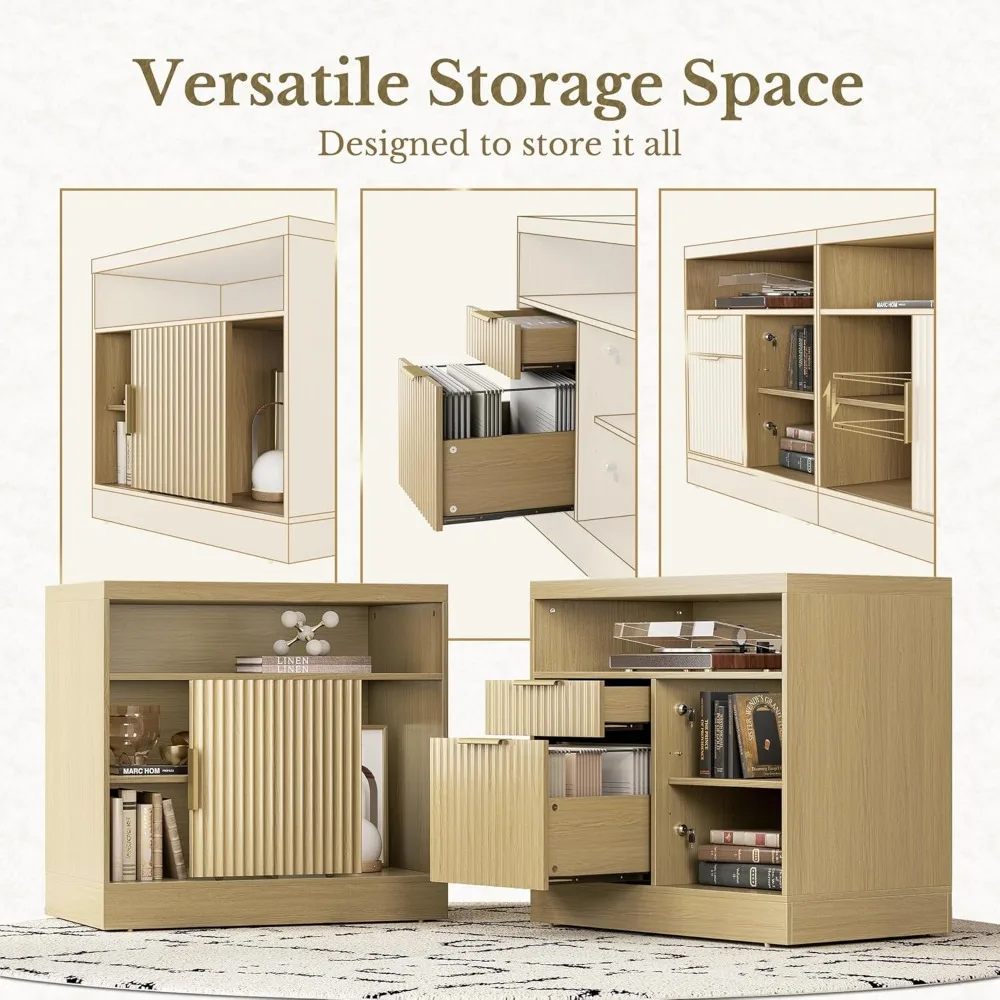 خزانة ملفات جانبية خشبية آمنة ذات درجين، طويلة 63 طويلة، حرف وحجم A4، تصميم مخدد للاستخدام المنزلي والمكاتب