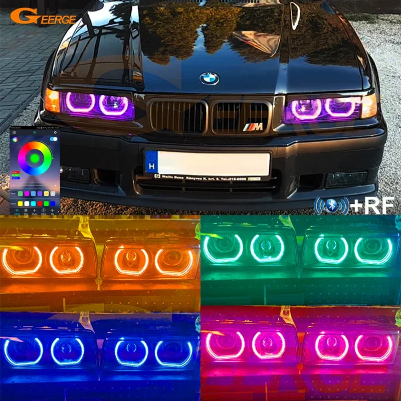 For BMW E36 E38 E39 Z3 Day Light RF Remote Bluetooth App Ultra Bright Multi Color DTM Style RGB LED Angel Eyes Kit Halo Rings