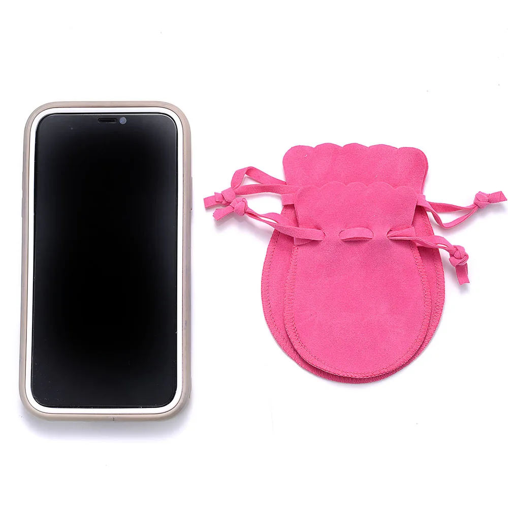 10 Stück Bunte Samtbeutel mit Kordelzug und Wellenspitze, Weiche Flanell-Geschenktaschen für Schmuckaufbewahrung und Verpackung kleiner Gegenstände – Detail 3