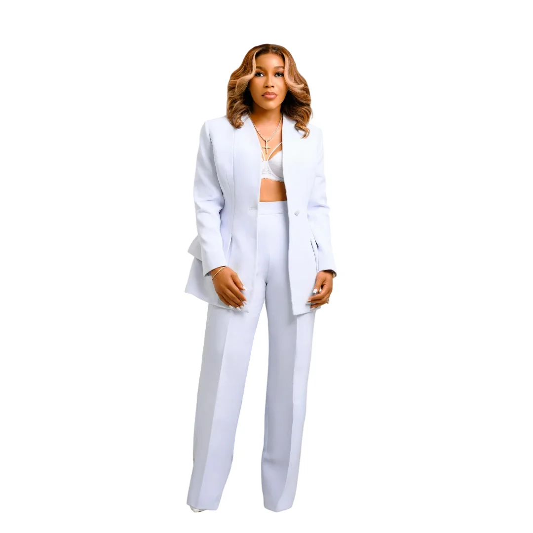 Women's Dresses Suit Gowns Elegant Appliques Shawl Lapel Jacket Coat And Pants For Female Satin 2 Pieces Suit Customized W297