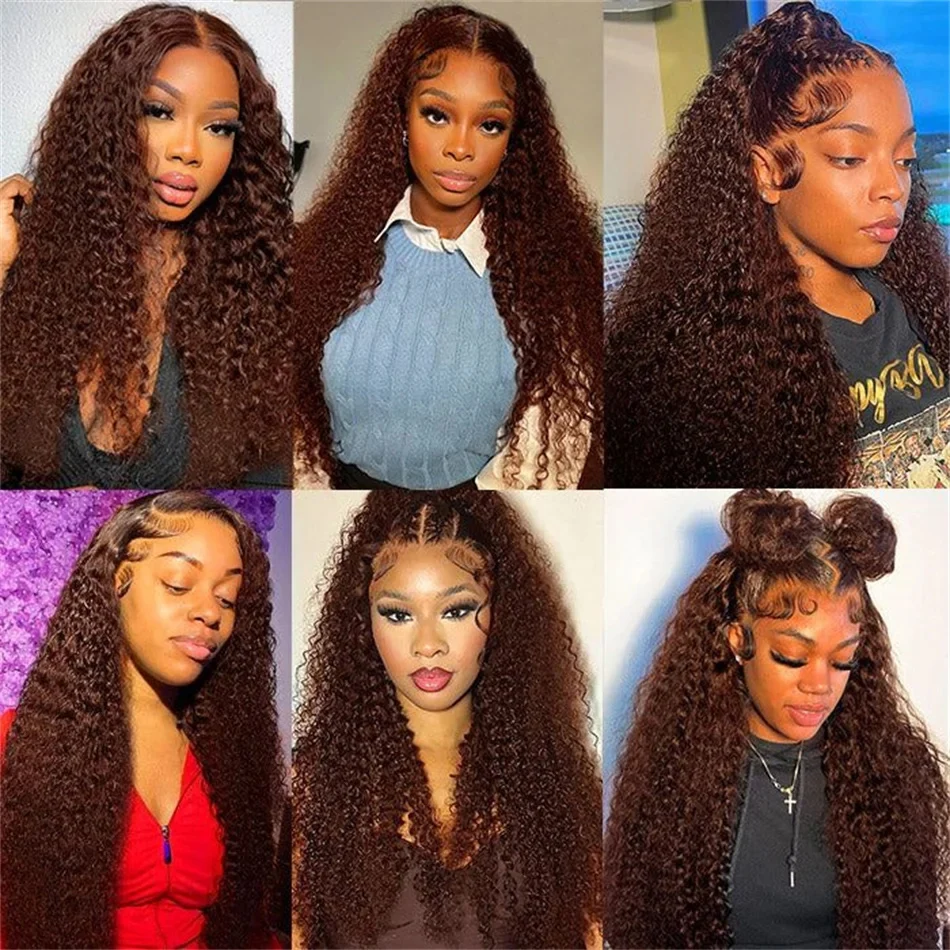 13x4 Chocolate Brown Deep Curly Wave Transparent Lace Front Wigs Wet and Wavy Human Hair Wig 28 Inch Deep Wave Lace Frontal Wigs