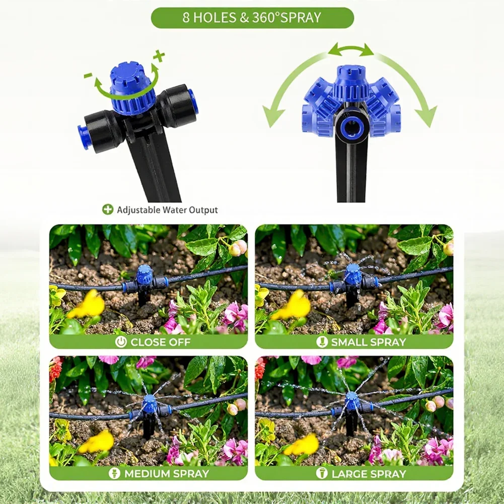 50FT Water Saving Drip Irrigation Kit with 12 Adjustable Emitters 40FT 14 Tubing 10FT Main Hose and 6 Way Connector
