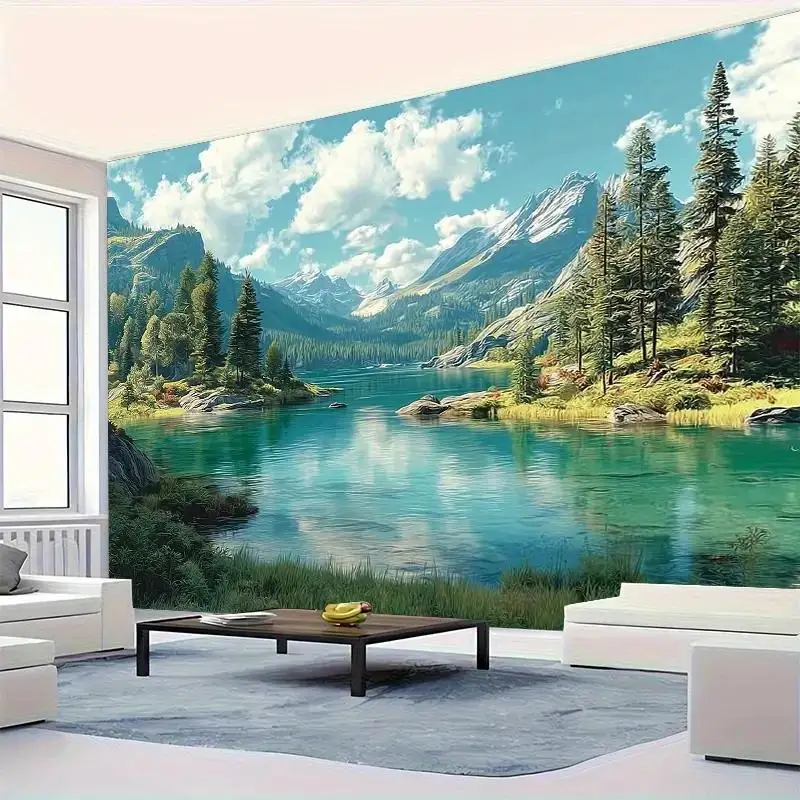 1pc mountain and lake scenery mural, photo wallpaper, suitable for TV background, bedroom, and living room sofa wall perfect for