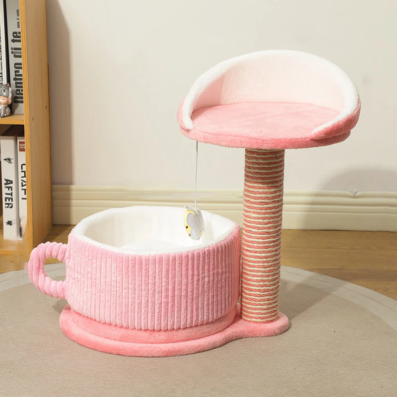 Winter Sisal Cat Climbing Frame Cat Nest Integrated Teasing Ball Cats Scratching Post Tower Warm Soft Indoor House Pet Supplies