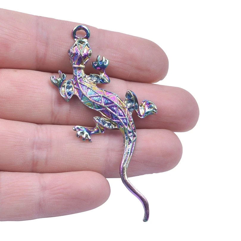 4pcs/Lot Rainbow Color Lizard Gecko Animal Triangle Pattern Pendant Alloy Charms For Jewellery Making DIY Crafts Wholesale