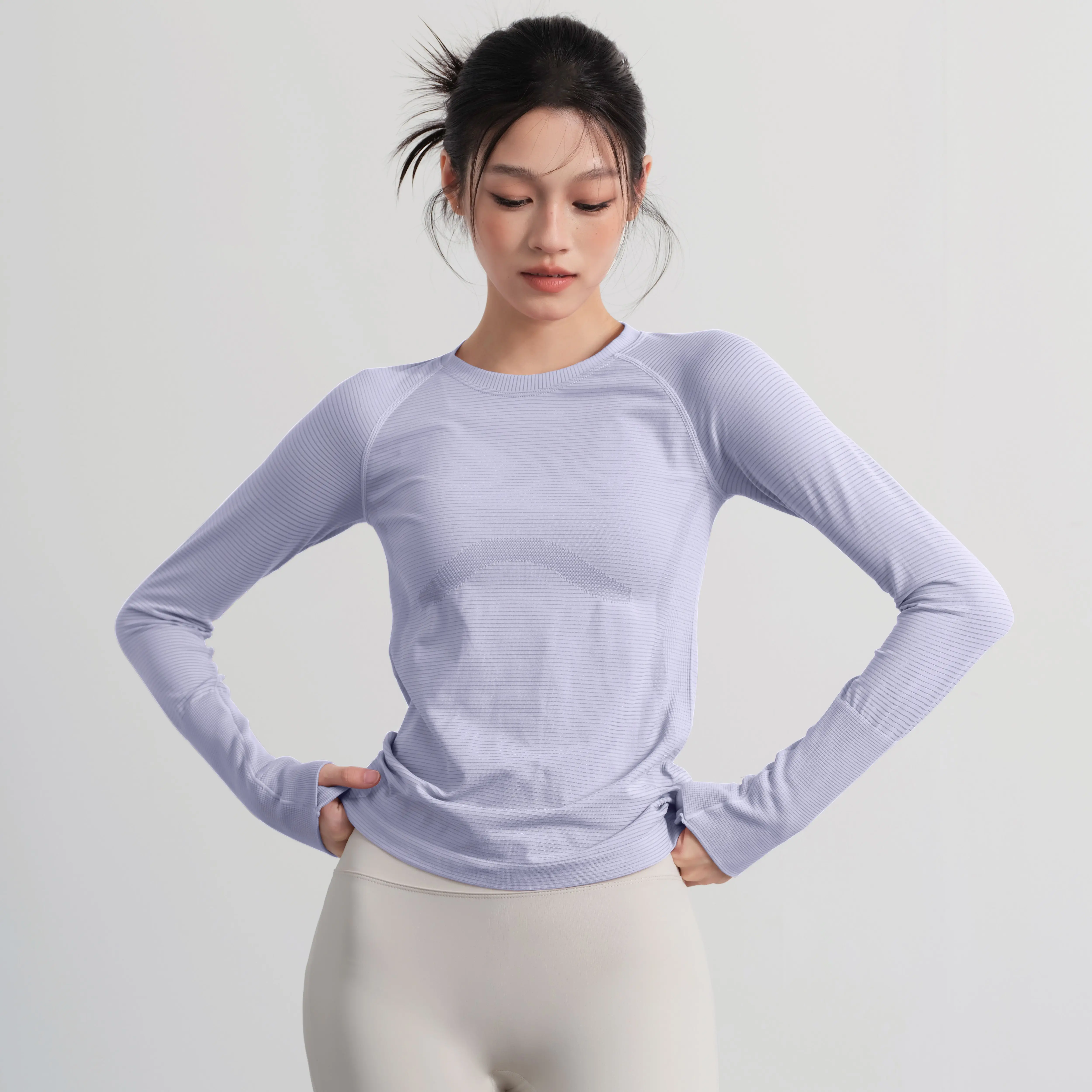 Women's Autumn & Winter Yoga Training Top, High Stretch Slim Fit Crew Neck, Quick-Dry Long Sleeve Sports Fitness Shirt