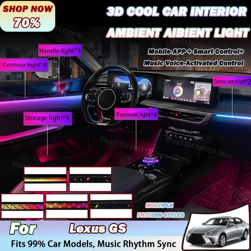 For Lexus GS LED Car Interior Ambient Strip Lights RGB Fiber Optic Atmosphere Neon Lighting Decorative Lamps
