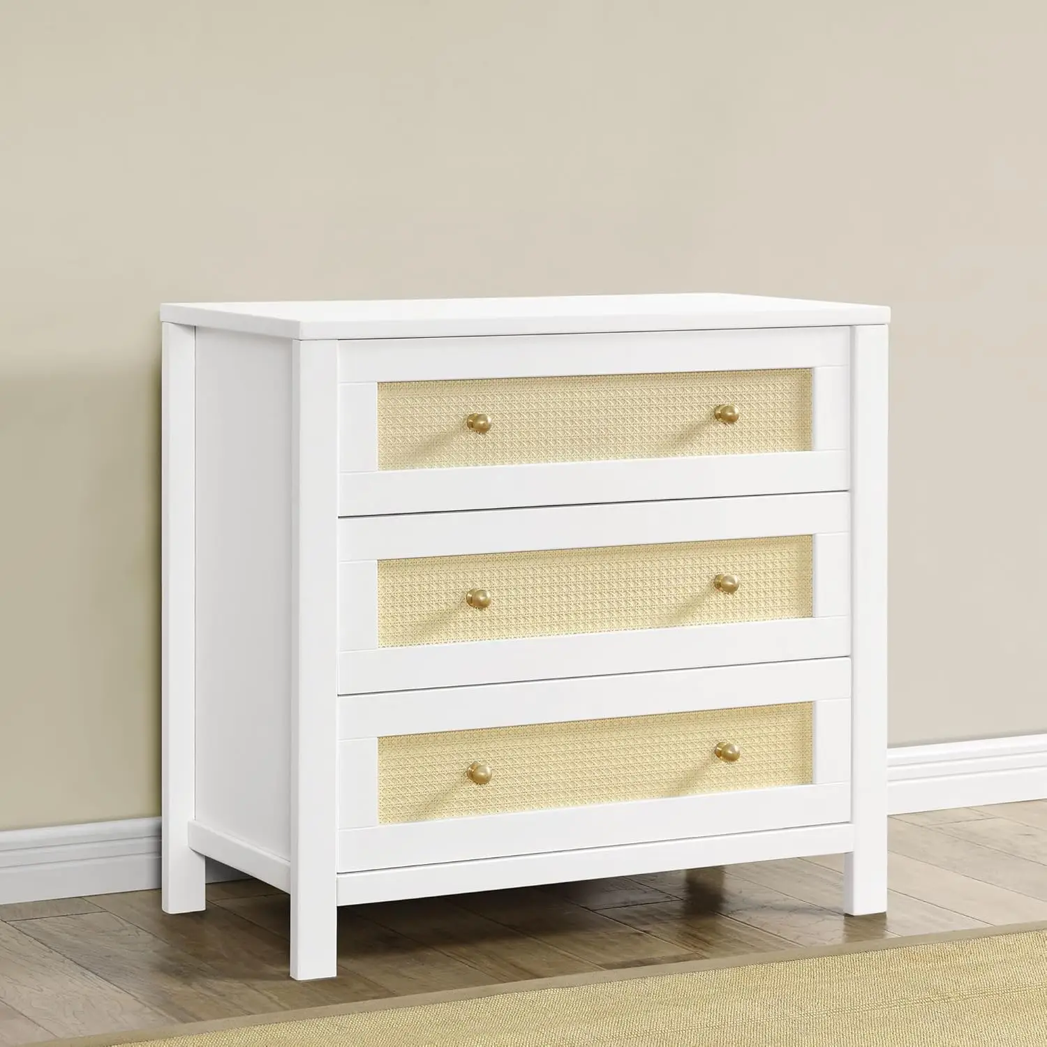 Simmons-Kids Theo 3 gaveta Dresser, mudando Top e bloqueio gavetas, branco texturizado amêndoa