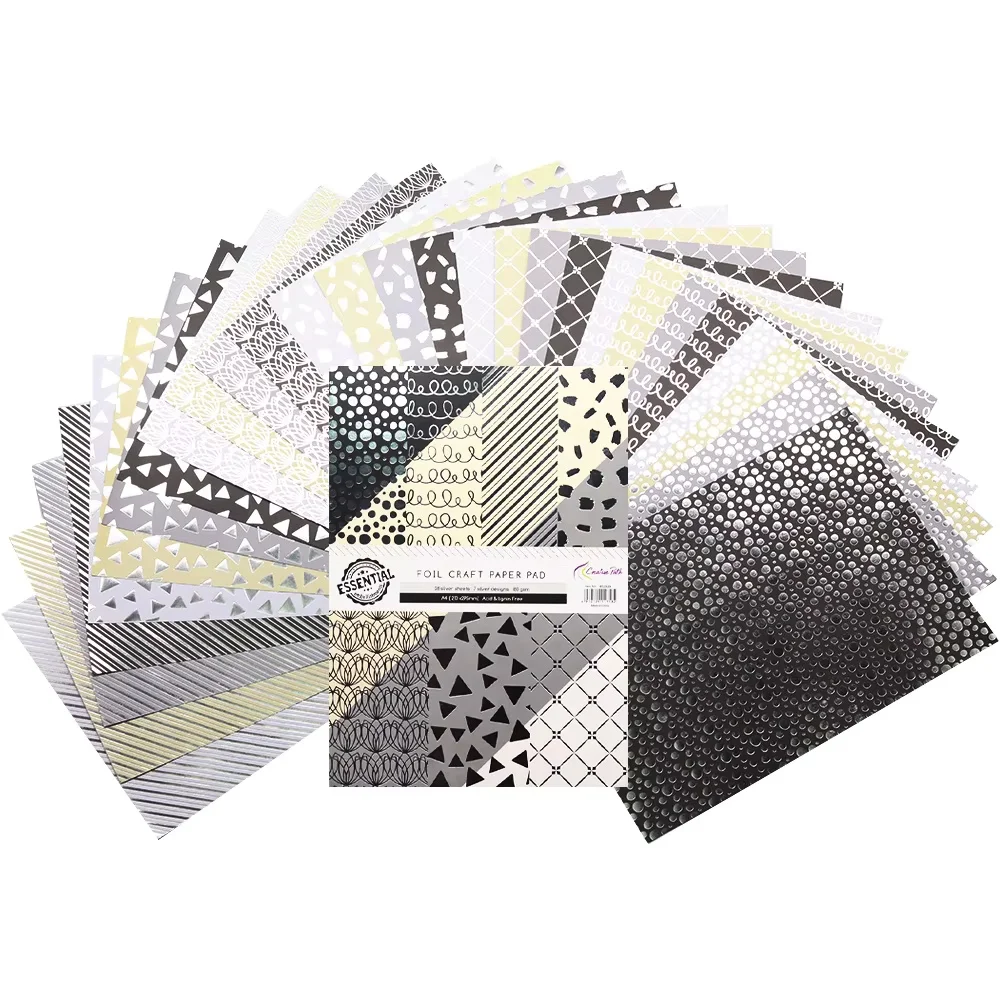Kreative Goldblattblätter im A4-Format, strukturiertes, dekoratives Scrapbooking-Papier, Gold-Silber-Folien-Bastelpapierblock für Planer und Journaling – Detail 27