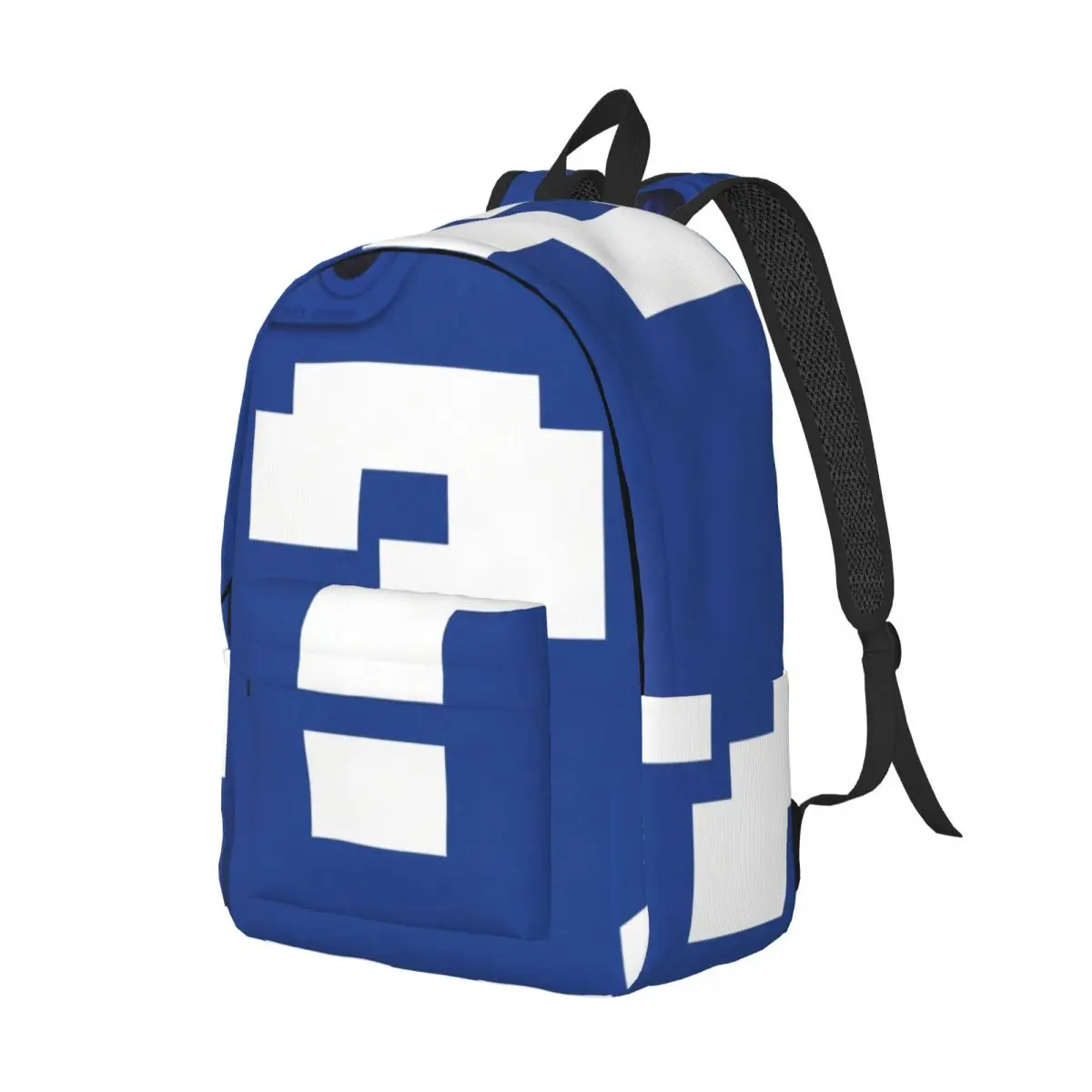 Fresh Student Backpack Center Question Mark Pixel Graphic Blue White Cool Bookbag for Teens College Travel Computer Class School