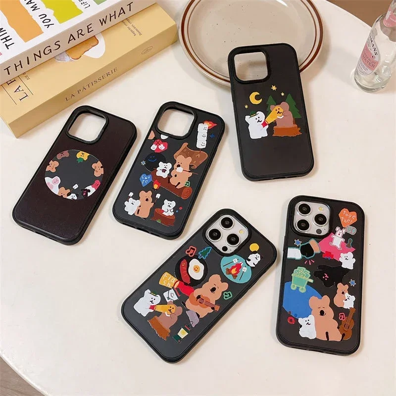 

Bear Picnic Black Frosted Phone Case Cover for IPhone 13 14 15 16 Pro Max Case