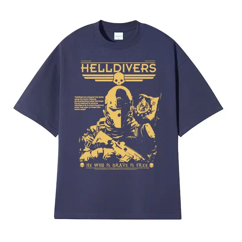 Helldivers Skull Vintage 90s Graphic T Shirt Men's Clothing Harajuku Gothic Fashion T Shirts Unisex Casual O-Neck Cotton T-shirt