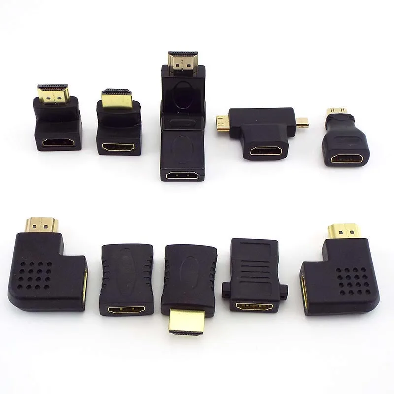 2 in 1 HDMI-compatible Connector Male to Female Converter Mini Micro Adapter Extender Cable1080P HDTV 90 180 270 360 Degree