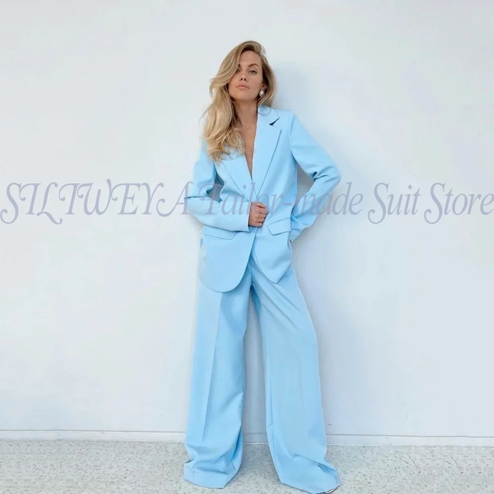 2026 Women's Solid Color 2 Piece Set New Elegant Vintage V-neck Blazer High Waist Wide Leg Pants Spring Trajes De Mujer Elegante