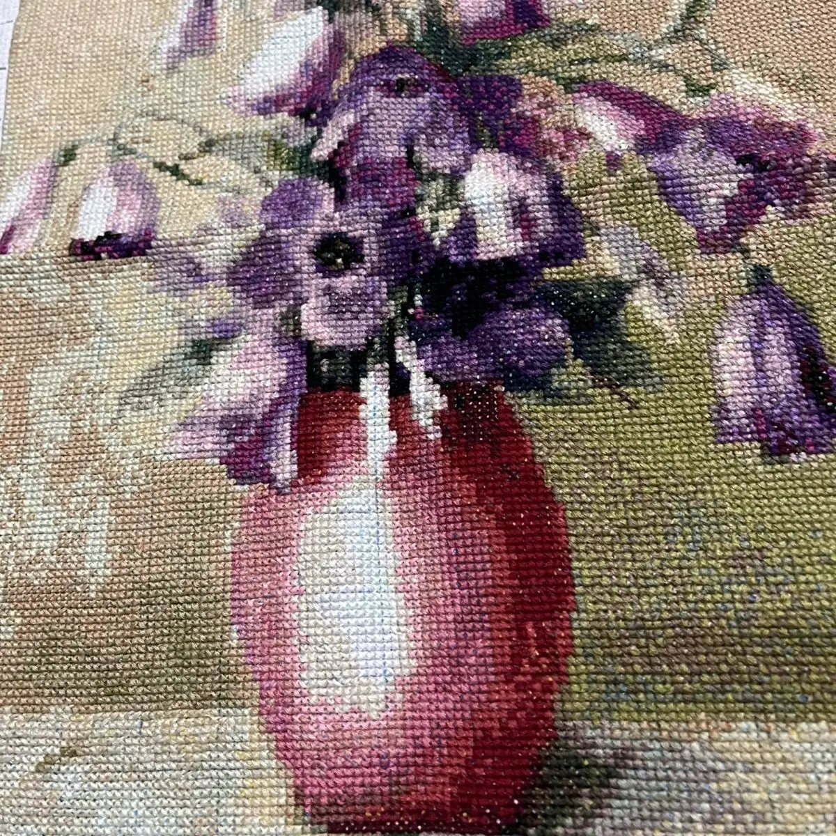 (Finished product) Pure handmade cross stitch finished product, European and American vase display, triptych painting, living