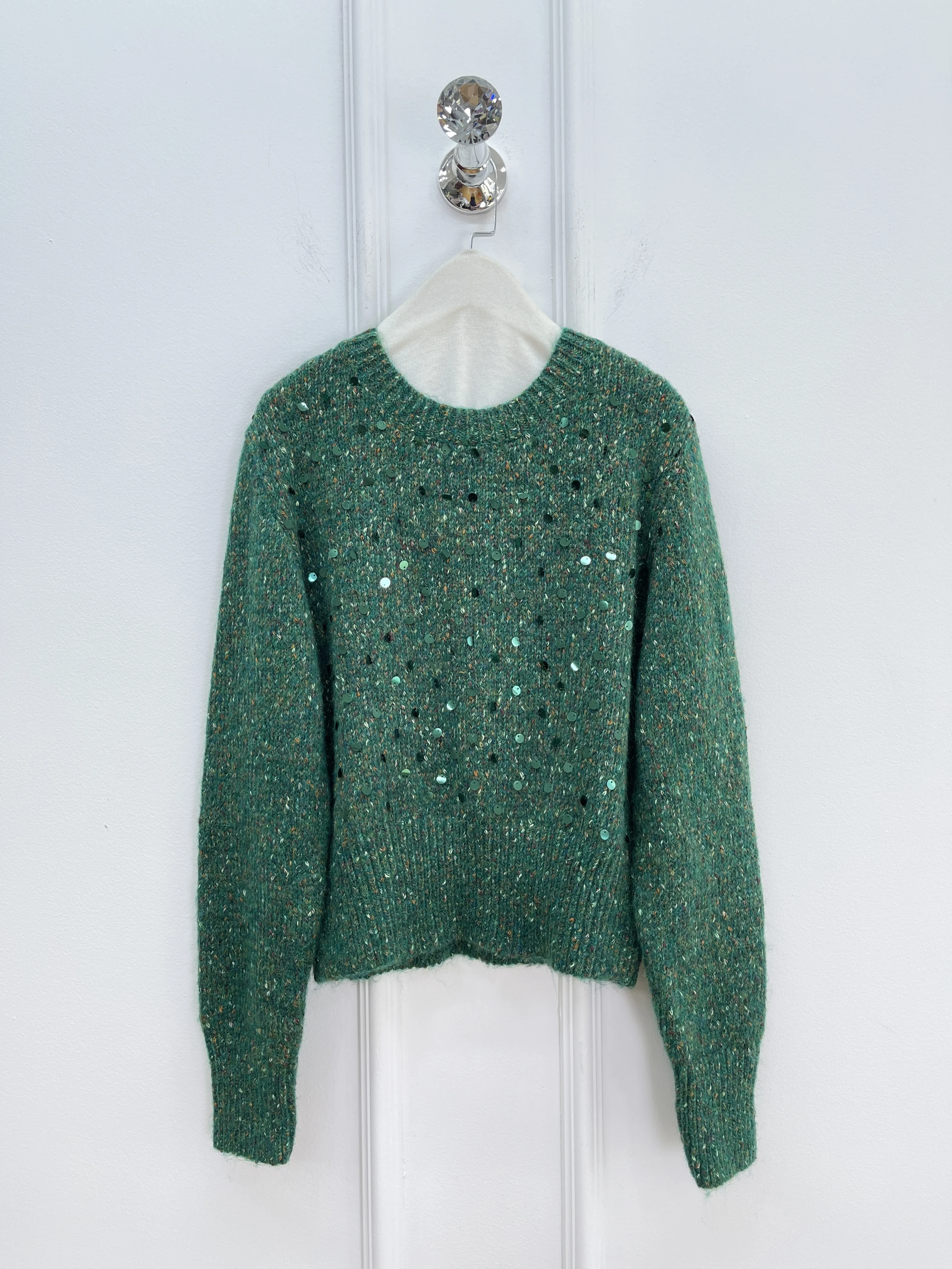 เสื้อสเวตเตอร์ไหมพรมปักเลื่อมลายดอกไม้คุณภาพสูงสำหรับผู้หญิง สไตล์เรโทร แบบครอป หนา