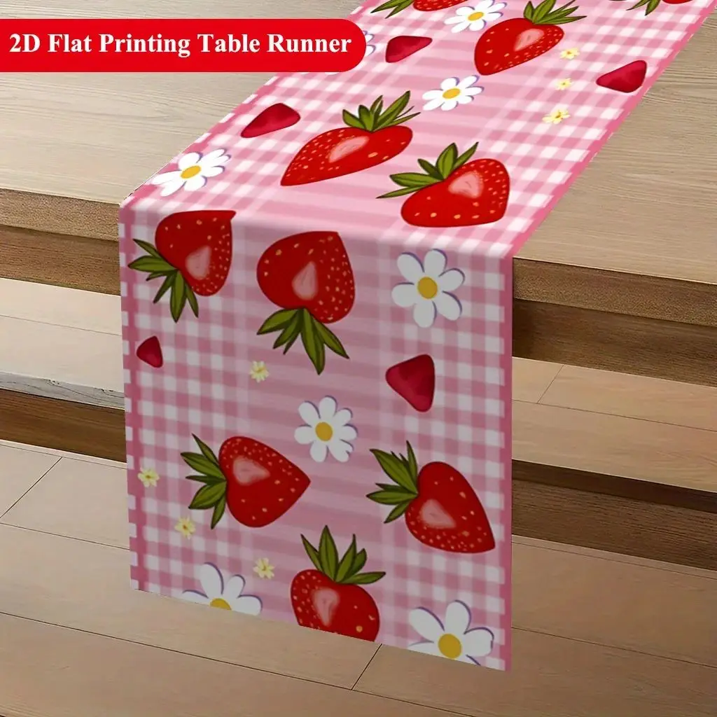 VIKAMA Floral Table Runner Strawberry White Flower Farmhouse for Dining Restaurant Festival