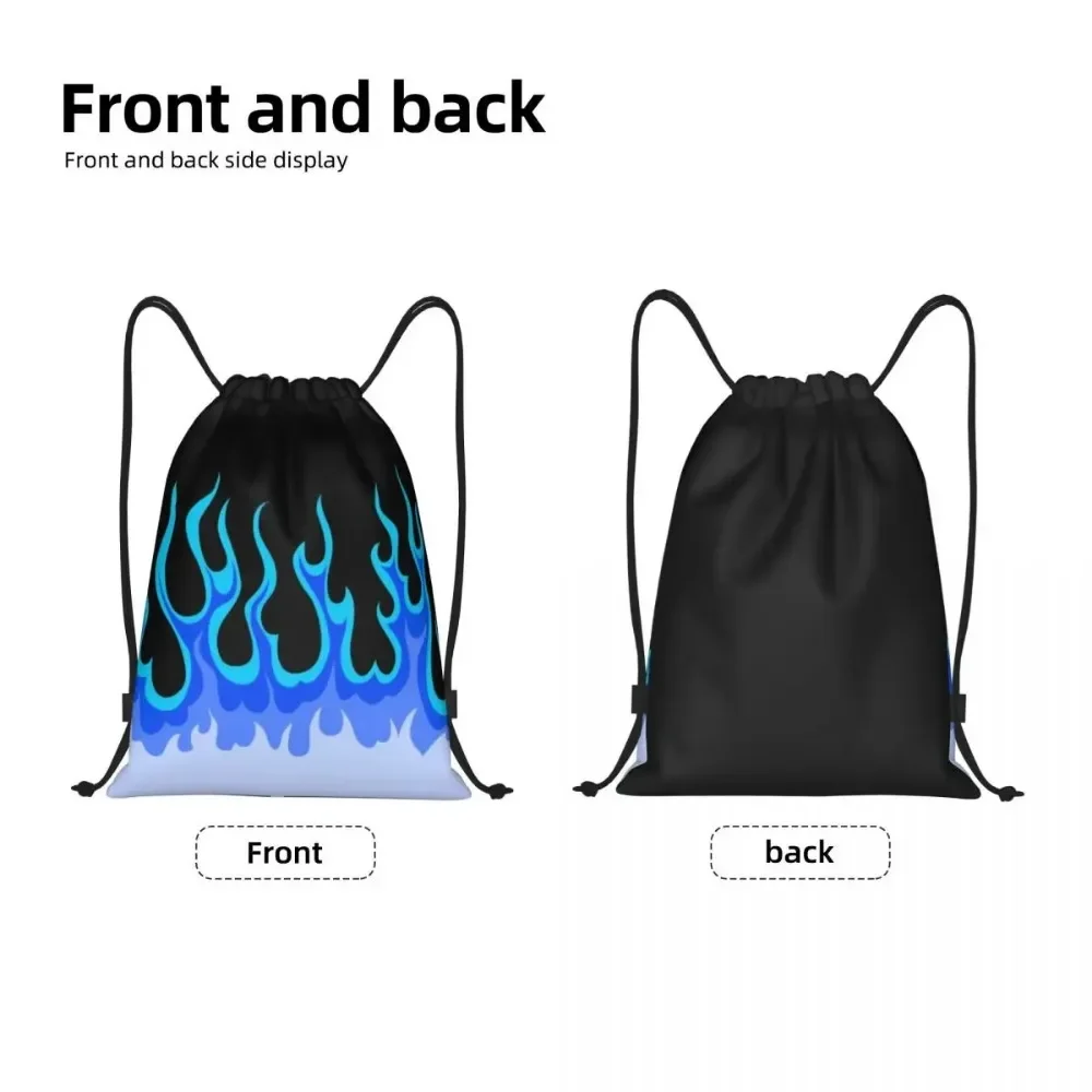 Blue Hot Fire Racing Flames Drawstring Backpack Women Men Gym Sport Sackpack Foldable Shopping Bag Sack