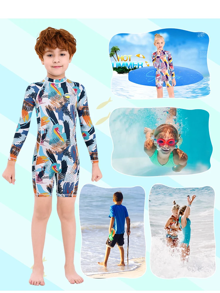 One Piece Swimsuits Boys Girls Swimwear Kids Bathing Suit Cartoon Quick Drying Swimming Clothes Baby