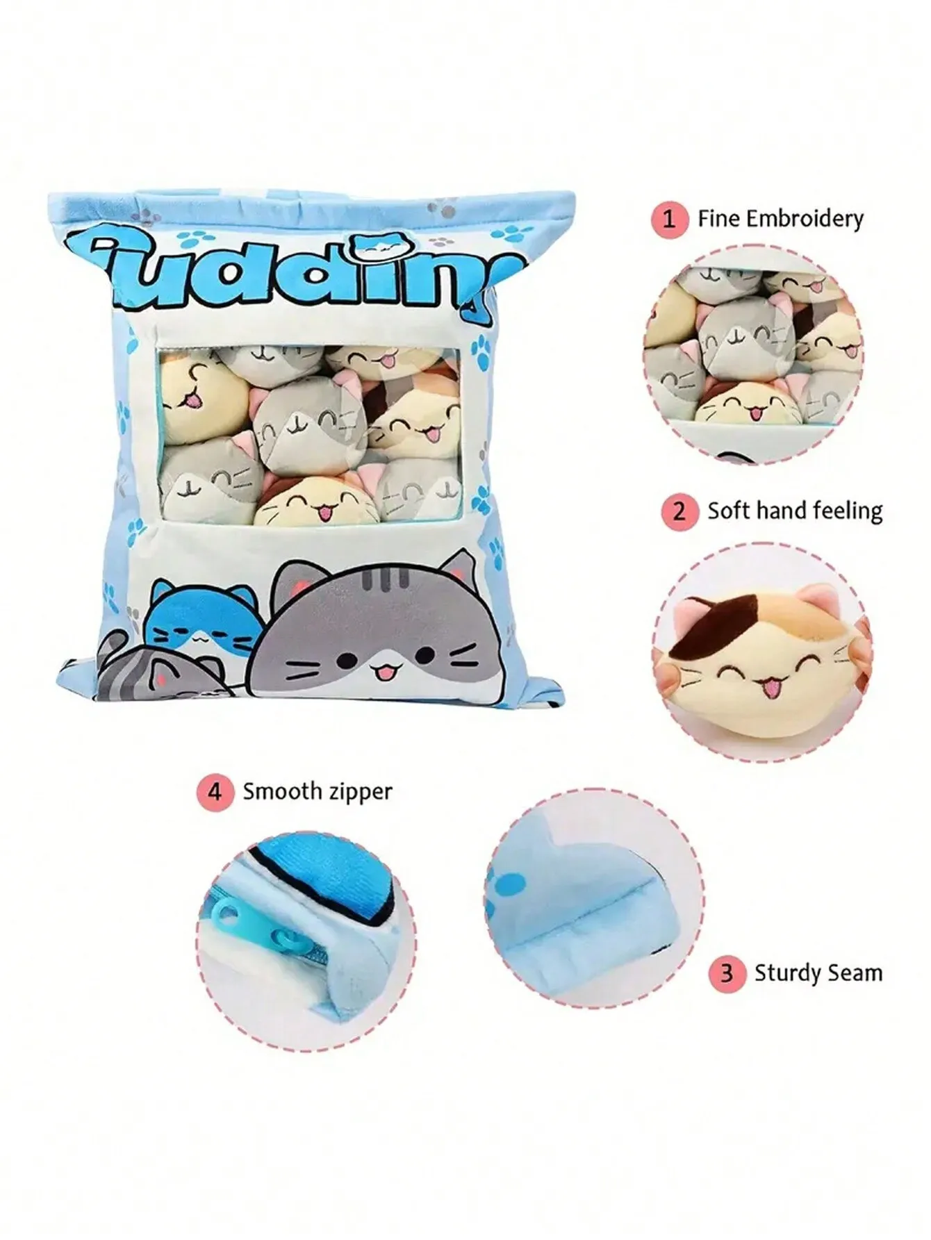 8 Stück flauschige Plüsch-Katzenkissen – weiche Stofftierpuppen, niedliche dekorative Kissen für Sofa, Bett, Stuhl, abnehmbar – Detail 3