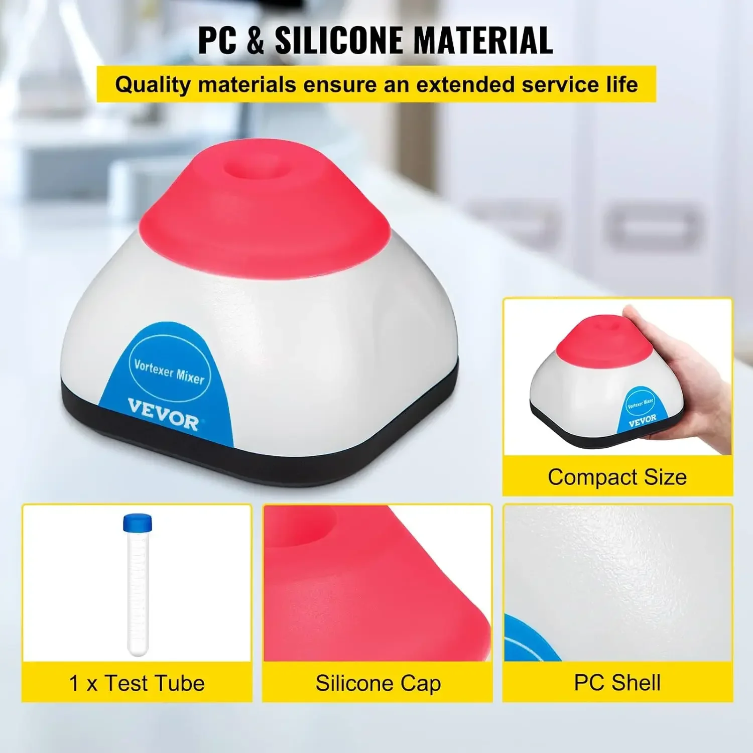 3000RPM Mini Vortex Mixer Shaker, Touch Function Scientific Lab Vortex Shaker, Mix Up to 50ML, 6mm Orbital Diameter