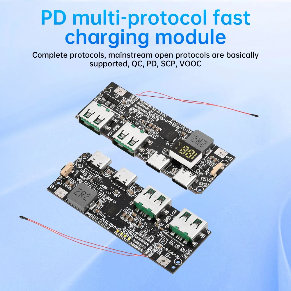 22.5W Quick Charging Mobile Power Module QC PD 4 Port Dual USB Type C Mobile Power Bank Circuit Board Protection DIY Motherboard