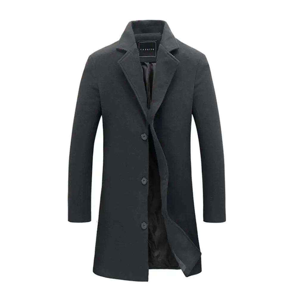 Solid Color Woolen Coat Men's Woolen Coat with Formal Suit Collar Lapel Design Solid Color Mid-length Jacket for Office Business