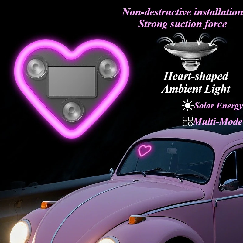 

For Cars Universal Solar Window LED Atmosphere Light Heart Shape Projection Romantic Interior Decoration No Wiring Needed Parts