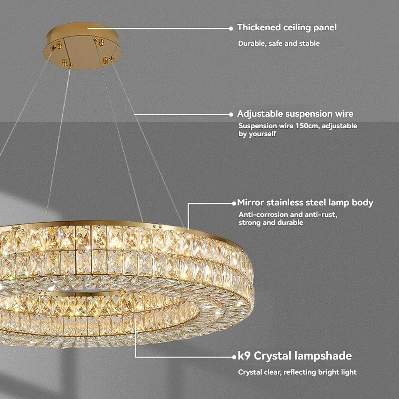 Modern Square Crystal Ceiling Chandelier for Living Room Columnar Crystal Hanging Pendant Lamp