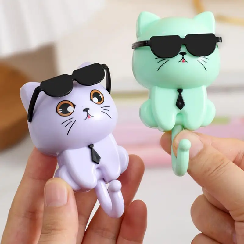 Cat Adhesive Wall Hook Cute Cat Key Hook Coat Hooks Key Holder Cat Hooks For Coat Bag Hat Towel Key Hook Sunglasses Towel Hook