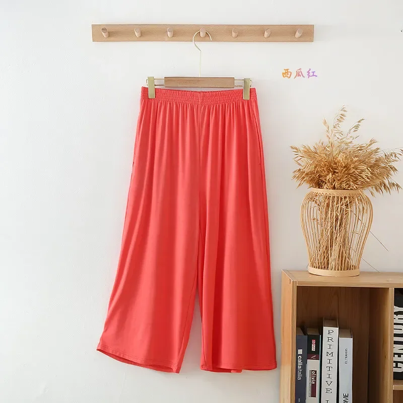 2025 New Summer Women's New Product Ladies Capris All Cotton Wide Leg Pants Ice Silk Casual Capris Home Pants Shorts Comfortable