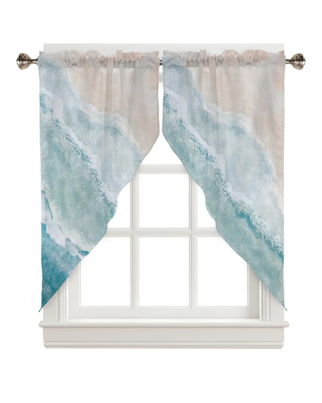 

Summer Beach Swag Curtains for Kitchen/Bedroom/Living Room, Ocean Coastal Curtains Pocket Window Valances 2 Panels Set