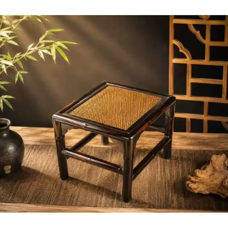 New Eco-Friendly Chinese Style Bamboo Storage Basket Dark Vintage Rattan Woven Seat Folk Art Low Wholesale Factory Supply Zen
