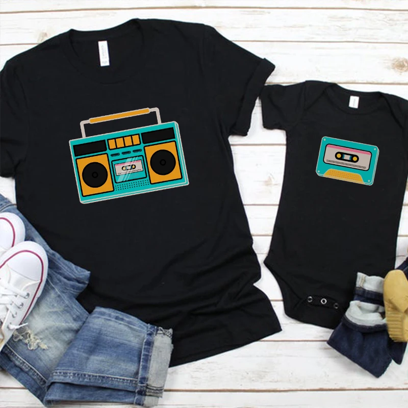 

Matching Dad and Baby Outfit Music Father Son Matching T Shirts Daddy Daughter Outfit 90s Theme Music Lover Gift