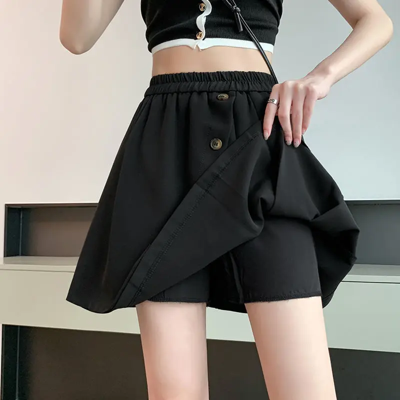 Fashion Solid Color Button Spliced Irregular Skirts Female Clothing 2024 Summer New Loose Elastic High Waist Casual Skirts