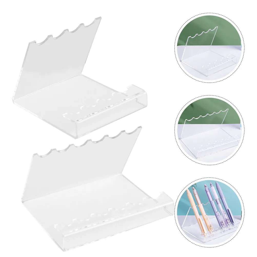 2Pcs Multi-Functional Clear Acrylic Desk Pen Holder Pencil Organizer Makeup Brush Storage Rack Marker Display Stand