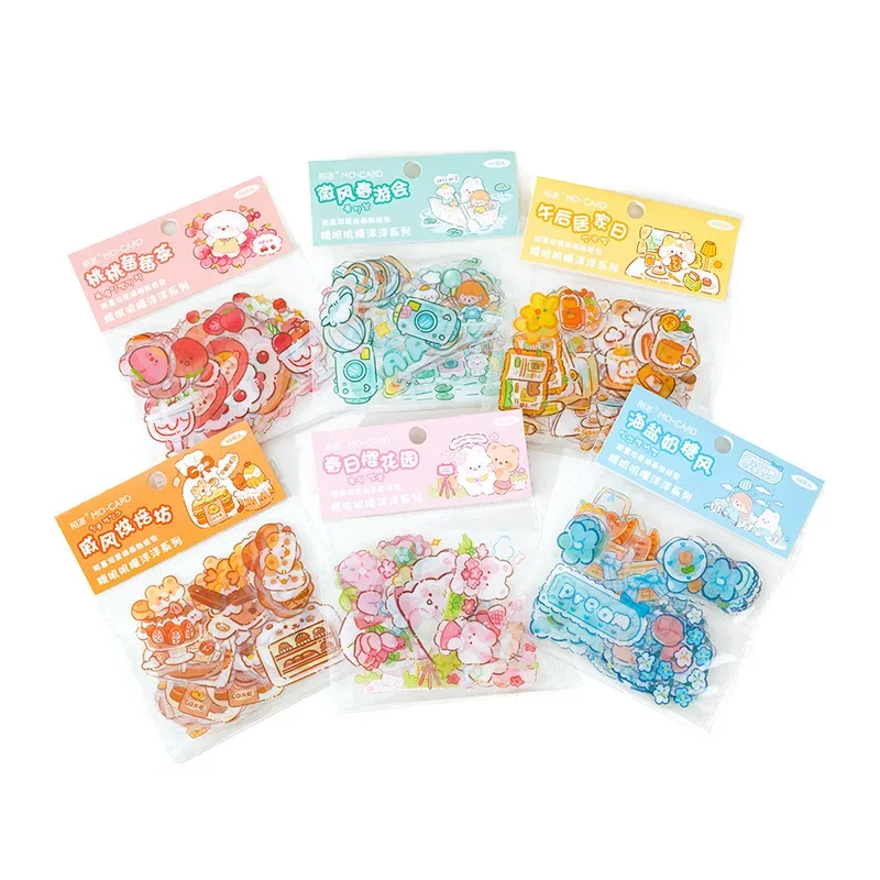 46pcs/pack PET Kawaii Stickers Bag Fleecy Pink Bunny Kitten Puppy Piggy Cute DIY Decorative Materials